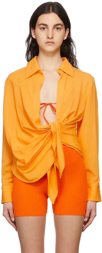 Jacquemus La Chemise Bahia Tie-detail Shirt In Orange