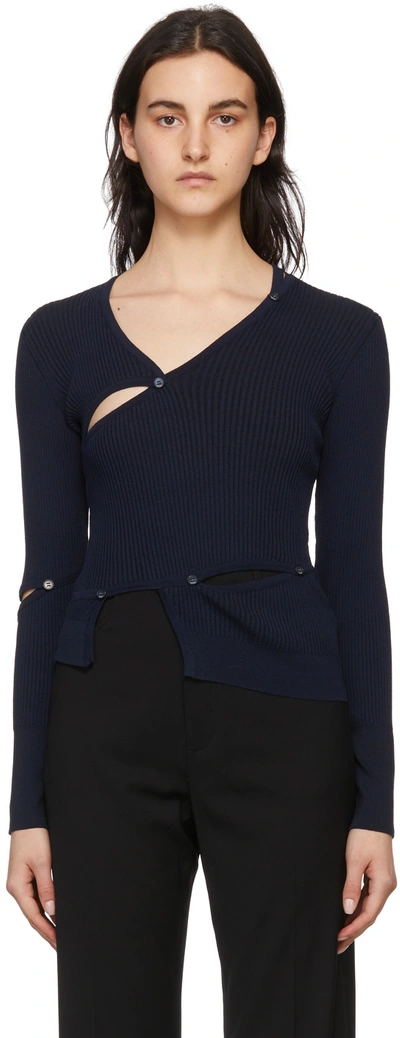 Jacquemus Le Cardigan Tordu Stretch-knit Cardigan In Navy