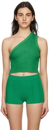 Jacquemus Ascu Cropped Open-back One-shoulder Ribbed Linen-blend Top In Green