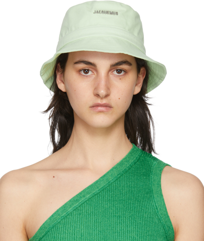 Jacquemus Le Bob Gadjo Cotton Logo Bucket Hat In Light Green | ModeSens