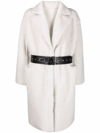 COMMON LEISURE SHEARLING BELTED MIDI COAT