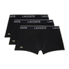 Lacoste Lettered Waist Long Stretch Cotton Boxer Brief 3-pack In 031 Black
