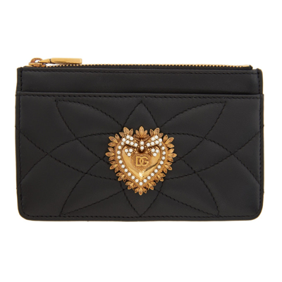 Dolce & Gabbana Black Small Devotion Zip Card Holder In 80999 Black