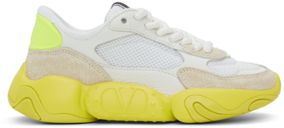 Valentino Garavani Bubble Mixed Leather Chunky-heel Sneakers In White,yellow
