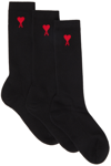 Ami Alexandre Mattiussi Pack Of 3 Adc Cotton Blend Socks In 001 Black