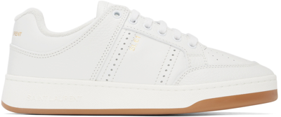 Saint Laurent Sl / 61 Low Sneakers In Hammered Leather In White