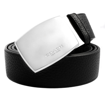 Coach Cut-to-size Boxed Plaque And Harness Buckle Reversible Belt In Black/charcoal