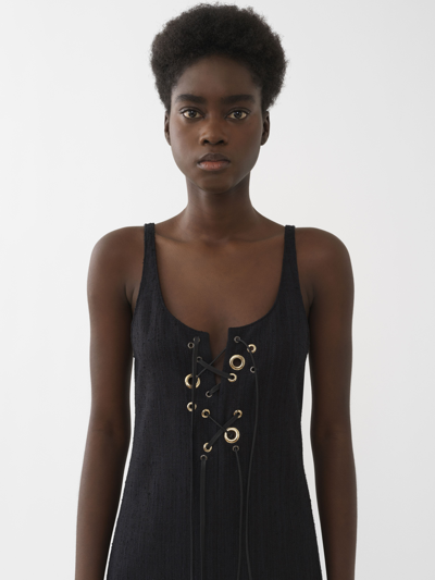 Chloé Leather-trimmed Silk-blend Canvas Tank In Black