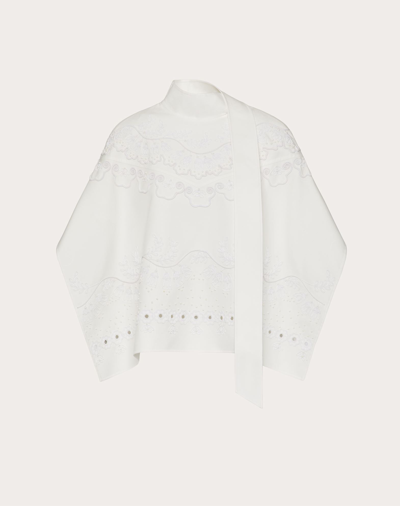 Valentino Floral-embroidered Cotton-blend Gabardine Top In White