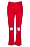 7 For All Mankind Distressed High-rise Slim-kick Flared Jeans In Lava Red