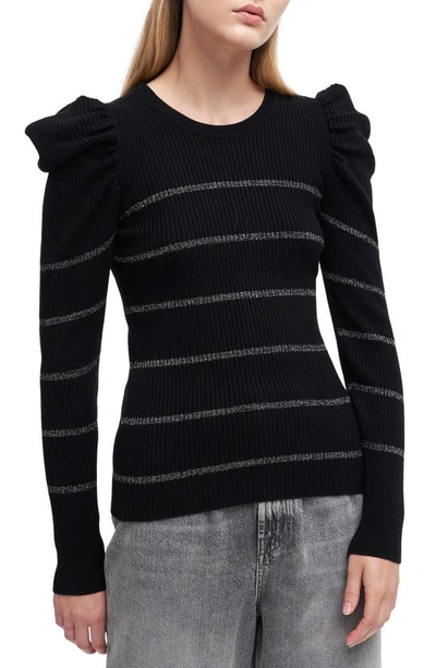 7 For All Mankind Long Sleeved Ribbed Crewneck Jumper In Black