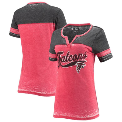 5th And Ocean By New Era 5th & Ocean By New Era Red Atlanta Falcons Burnout Wash Stripe V-neck T-shirt