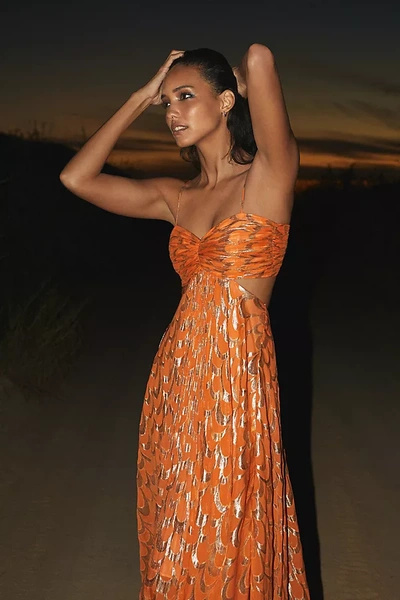 open lace back dress Nylah Beaded Halter Mini Dress - Gold main image 1