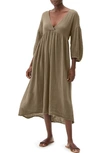 Michael Stars Isabella Cotton Gauze Midi Dress In Olive