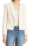 L'agence Brooke Double Breasted Crop Cotton Blend Blazer In Ecru