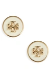 Tory Burch Kira Logo Colored Disc Stud Earrings In Ivory,gold