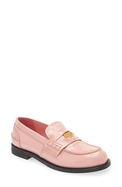 Miu Miu Patent Leather Coin Penny Loafers In Rosa