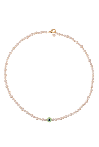 Talis Chains Evil Eye Pearl Necklace Lime