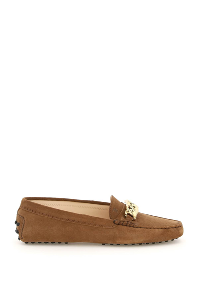 Tod's Suede Leather Gommino Loafers In Brown