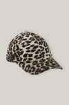 Ganni Leopard Canvas Cap Organic Cotton Women's In Mixed
