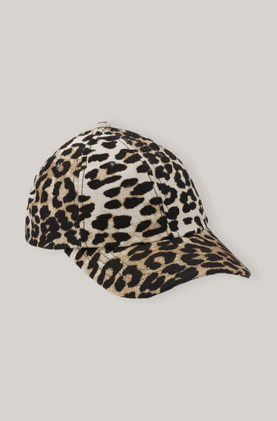 Ganni Neutral Leopard Print Baseball Cap In Animal Print