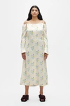 Ganni Off-shoulder Ruffle Strap Floral Print Long Dress In Floral Rutabaga