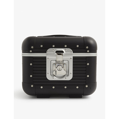 Fpm - Fabbrica Pelletterie Milano Bank Aluminium Vanity Case 26cm X 33cm In Caviar Black