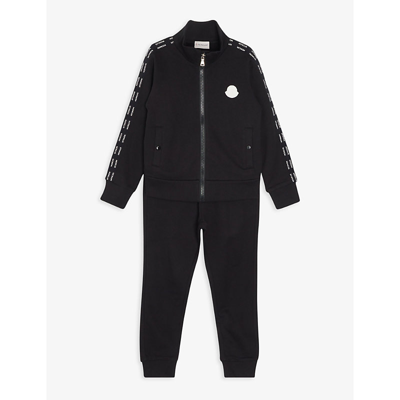 Moncler Kids' Logo Stripe Zipped Cotton Tracksuit Set 4-14 Years In Black