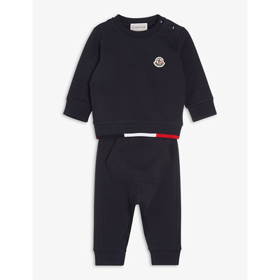 Moncler Babies' Logo-patch Crew Neck Stretch-cotton Tracksuit 3-36 Months In Black