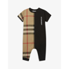 BURBERRY BLACK LENNOX CHECK-PRINT COTTON BABY GROW 1-9 MONTHS 1 MONTH