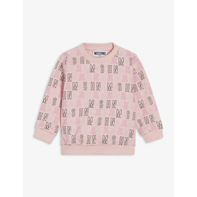 Moschino Babies' Logo-print Round-neck Stretch-cotton Sweatshirt 3-36 Months In Pink