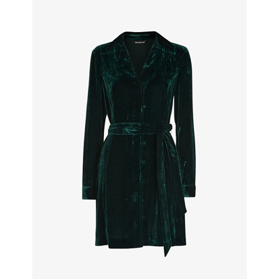Whistles Womens Dark Green Belted Button-through Velvet Mini Dress 18