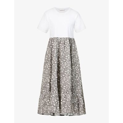 See By Chloé Miranda Cotton-jersey And Floral-print Cotton-blend Midi Dress In Black/white