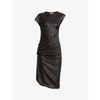 PACO RABANNE RUCHED SCOOP-NECK STRETCH-KNIT MIDI DRESS