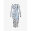 Mcq By Alexander Mcqueen Striae Layered Printed Stretch-mesh Midi Dress In Sea Glass