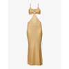 Cult Gaia Serita Open-panel Cotton-blend Knitted Midi Dress In Gold