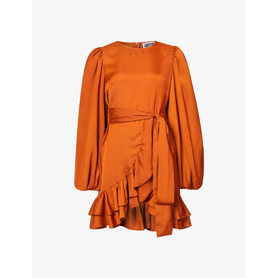 Amy Lynn Tie Waist Mini Dress With Bell Sleeves In Rust-orange
