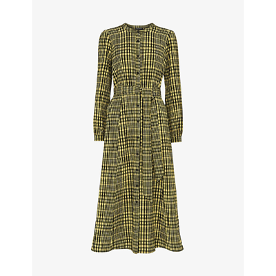 Whistles Nora Gingham Check-print Belted Woven Midi Dress In Yellow