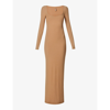 Skims Soft Lounge Long-sleeve Stretch-jersey Nightdress In Camel