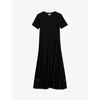 Claudie Pierlot Telie Pleated Cotton Midi Dress In Noir / Gris