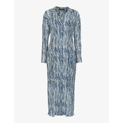 Whistles Marble Stripe Plisse Dress In Navy/multi