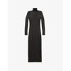 Alaïa Turtleneck Ribbed-trim Stretch-mesh Midi Dress 6 In Noir Alaia