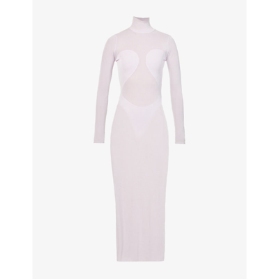 Alaïa Womens Lilas Turtleneck Ribbed-trim Stretch-mesh Midi Dress 10 In Lilas