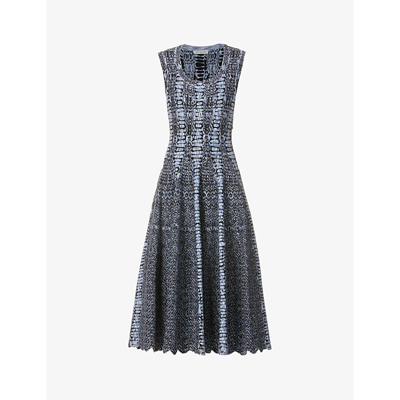 Alaïa Womens Noir Bleu Python-print Stretch-woven Midi Dress 10