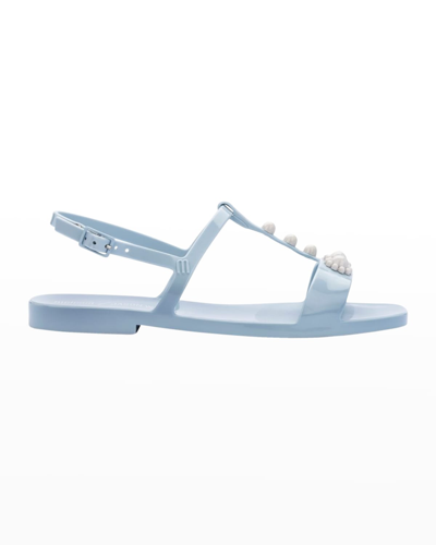 Melissa X Jason Wu Beaded T-strap Slingback Sandals In Blue/ White