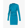 Atlein Draped Fitted Recycled-polyester Stretch Mini Dress In Tile