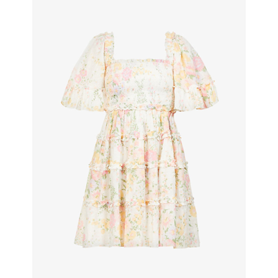 Needle & Thread Sunrise Floral-printed Organic Cotton Mini Dress In Moonshine