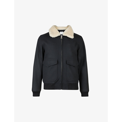 Sandro Men's Noir / Gris Aviator Zip-through Shearling Wool-blend Jacket