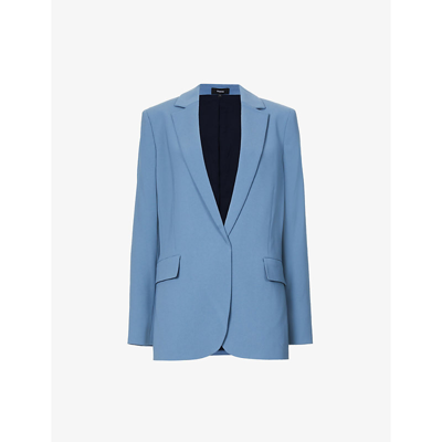 Theory Single-breasted Crepe Blazer In Blue Frost