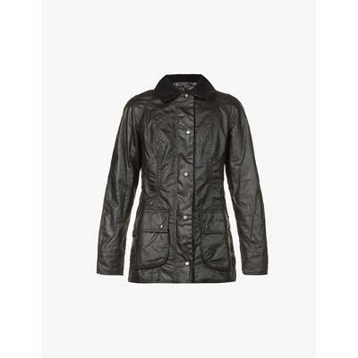 Barbour Womens Navy Beadnell Tartan-lined Waxed-cotton Jacket